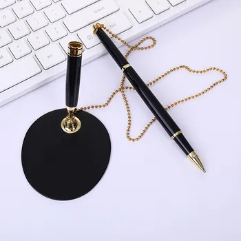 1шт классический металлический безопасную схему шариковой ручкой, прикрепленной подставки рабочий стол в офисе счетчик подпись ручки канцелярские принадлежности подарок