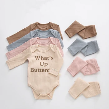 2021 Новая осенняя одежда для маленьких девочек, Ползунки с надписью, штаны, Топ с длинным рукавом, Пижамы для новорожденных мальчиков и девочек, Одежда для девочек