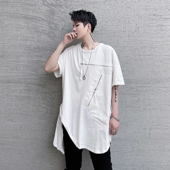 2021 летние футболки с индивидуальным дизайном в корейском стиле на молнии, мужские повседневные свободные белые футболки с круглым вырезом для мужчин, размер M-XL