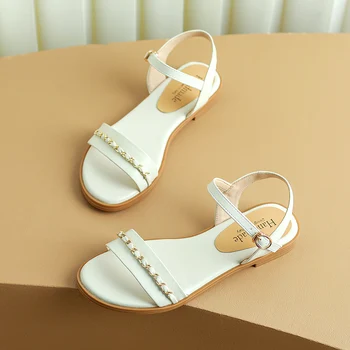 2022 Базовые женские босоножки, летняя модная цепочка в стиле ретро из натуральной кожи, офисная женская повседневная классическая обувь на низком каблуке