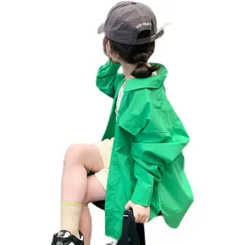 2023 Модная Рубашка для маленьких девочек и мальчиков Из хлопка Для Малышей, Свободные Блузки Зеленого цвета, Весна, Осень, Лето, Детская Одежда от 2 до 12 лет