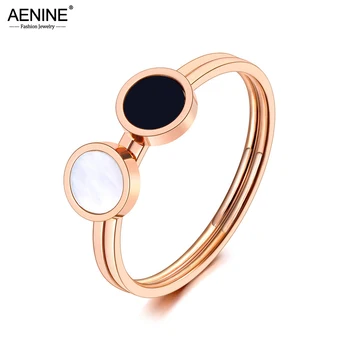 AENINE Fashion Нержавеющая сталь 316L, белые/черные Акриловые Обручальные кольца для женщин, ювелирные изделия для девочек, Anillo AR20059