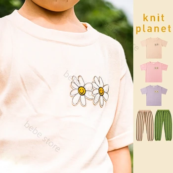 Bebe Store Bebe Store Spot UK Knit Planet 2023 SS Весенне-Летний Детский Топ из органического хлопка С Коротким Рукавом, Повседневный Комплект Брюк