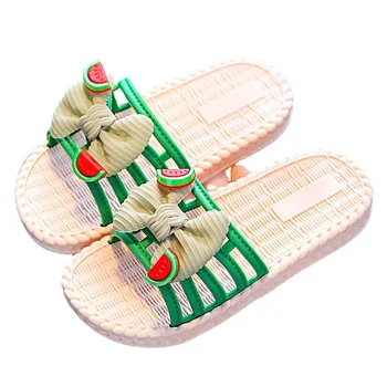 Kruleepo Фруктовые тапочки с бантиком-бабочкой, обувь для девочек и мальчиков, Детские Сандалии для малышей, модные повседневные сандалии для ванной комнаты из ПВХ