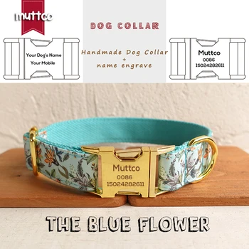MUTTCO розничная продажа креативных ошейников для собак в свежем стиле THE BLUE FLOWER Anti-lost ручной работы регулируемый ошейник для собак 5 размеров UDC060B