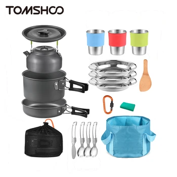 Tomshoo 22шт, Набор посуды для кемпинга, Походный горшок и сковорода, Набор для приготовления пищи, Походное снаряжение для пеших прогулок.