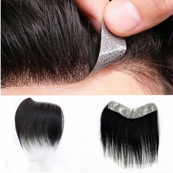 V-образная линия человеческих волос на лбу, фронтальный шиньон для мужчин с лентами, Бразильский заменитель натуральных волос для облысения, Не реми