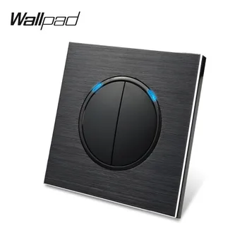 Wallpad L6 2 группы Односторонний Атласный Черный металлический настенный выключатель света с алюминиевой пластиной, кнопка случайного нажатия с синим светодиодным индикатором