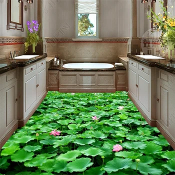 beibehang Обои на заказ домашний декор 3D Пруд с лотосом Цветочное растение в спальне Обои для пола в ванной комнате самоклеящиеся behang