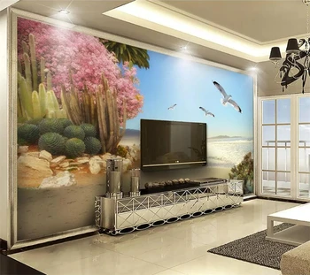wellyu Обои на заказ papel de parede 3D приморские тропические растения цветы и птицы фон настенная живопись настенные обои