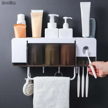 Автоматический настенный пылезащитный держатель для зубной щетки с чашками, соковыжималка, полка-органайзер для ванной