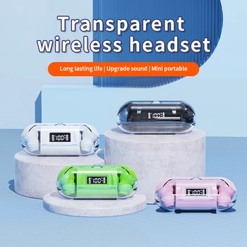 Беспроводные наушники с прозрачным светодиодным цифровым дисплеем, стереозвук HIFI, тяжелые басы, Bluetooth-совместимость 5.3 для спорта