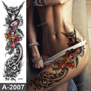 Большие временные татуировки на бедре, ноге, большом теле, татуировки для женщин, татуировка для взрослых, сексуальный дракон, пион, цветы лотоса, татуировка на всю руку, рукав