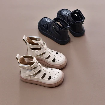 Ботильоны для мальчиков, летние дышащие детские модные сандалии для девочек, детская кожаная обувь в японском стиле, новинка 2023 года, нескользящая