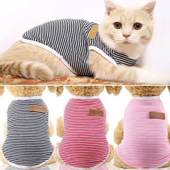 Весенне-летняя одежда для домашних кошек, Классический полосатый жилет, футболка с котенком, Модные хлопковые рубашки для кошек, Одежда для домашних собак,