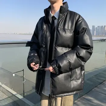 Винтажная однотонная хлопчатобумажная куртка, мужское короткое пальто, осень-зима 2022, новая Корейская мода, короткая кожаная пуховая хлопчатобумажная куртка в элегантном стиле