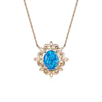 Винтажное Модное ожерелье с подвеской в виде цветка Белое Голубое Опаловое ожерелье с овальным камнем цвета Шампанского Золотого Серебряного цвета Цепочки Ожерелья для женщин