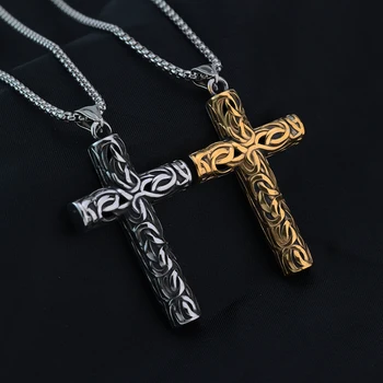 Винтажное ожерелье с крестом с резьбой по нержавеющей стали, популярные ювелирные изделия в Европе и Америке, Новый кулон из титановой стали