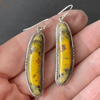 Винтажные Металлические серьги-бананы с резьбой ручной работы, инкрустированные Банановым камнем Ручной работы, женские серьги-крючки с желтым камнем