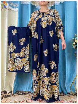Высококачественное Новое Африканское мусульманское хлопковое платье свободного кроя с принтом Дашики Абаби, Женская Летняя Макси Повседневная Исламская одежда