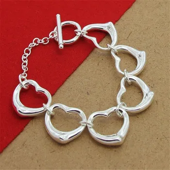 Высококачественный браслет из стерлингового серебра 925 пробы, браслет-цепочка с большим сердцем, женский ювелирный подарок для вечеринки
