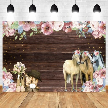 Деревянная доска, фон с изображением лошади и цветка, обувь в западном ковбойском стиле, шляпа, фон для портретной фотографии на День рождения ребенка, реквизит для фотостудии