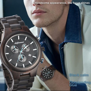 Деревянные мужские часы Модные многофункциональные светящиеся водонепроницаемые наручные часы с деревянным ремешком Деловые часы
