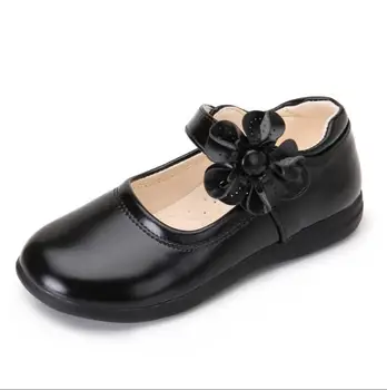 Детская обувь, кожаная обувь для девочек, весна и осень 2023, новые детские черные туфли принцессы на мягкой подошве среднего размера