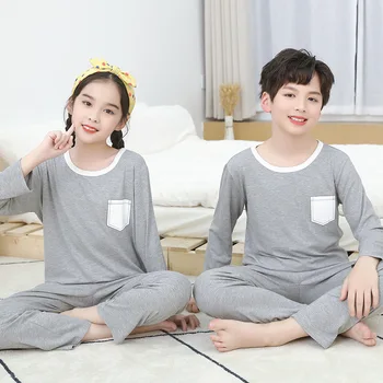 Детская пижама, одежда с кондиционером, летний однотонный комплект из двух предметов для девочек, домашний шелковый костюм для мальчиков