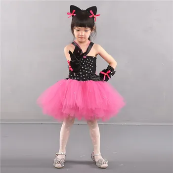 Детские платья-пачки для косплея с милым котом и повязкой на голову, милые мультяшные летние костюмы для маленьких девочек, платья-пачки принцессы