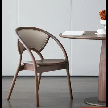 Домашний обеденный стул из массива дерева с половинным подлокотником и кожаной спинкой Современный простой дизайнерский стул
