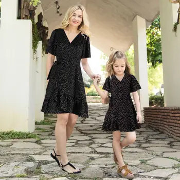 Европейские и американские детские летние платья в горошек для мамы и дочки, подходящая одежда для семьи, платье принцессы