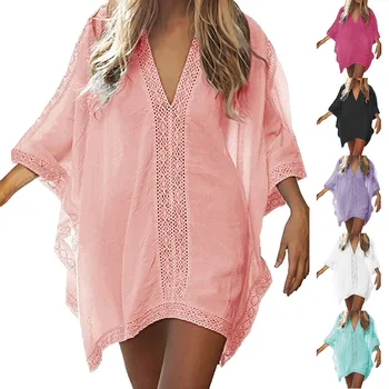 Женская летняя лоскутная цветочная кайма, пляжное бикини, халат, пляжная юбка, чехол для купальника большого размера