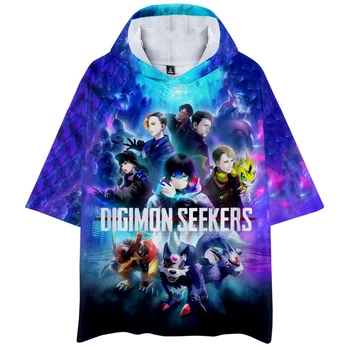 Женская летняя футболка с капюшоном Digimon Seekers 3D Harajuku, 3D топы с коротким рукавом, футболка