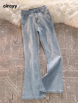 Женские джинсы Circyy, шикарные брюки-клеш, выстиранные светло-голубые Прямые Корейские джинсовые широкие брюки, летняя Винтажная уличная одежда 2022 года.