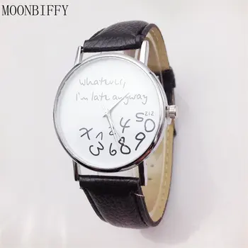 Женские кожаные часы, все равно я опаздываю, часы с буквами, черные часы, женские кожаные женские кварцевые наручные часы Reloj Mujer