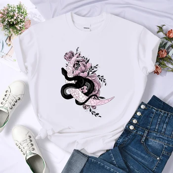 Женские футболки с принтом Луны И Змеи, Дышащие Свободные Футболки в стиле Хип-Хоп, Летняя одежда, Модная Качественная Женская футболка
