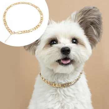 Золотой ошейник-цепочка для собак, колье для маленьких средних собак, Питбуль, бульдог, Тедди, французский бульдог, Металлические ошейники, аксессуары для ожерелья для домашних животных