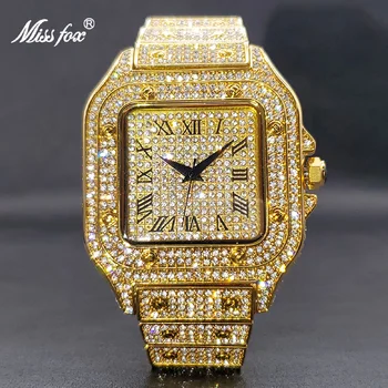 Золотые часы Ice Out для мужчин, новые водонепроницаемые часы в уличном стиле в стиле хип-хоп для мужской пары, наручные часы, ювелирные аксессуары