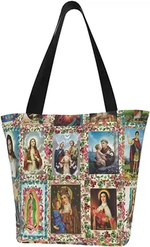 Изображения католических святых Многоразовая сумка-тоут Crew, женская большая повседневная сумка, сумки через плечо для покупок, путешествий на свежем воздухе