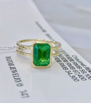 Изумрудное кольцо LR718 2,0 карата из чистого золота 18 карат, Ярко-зеленый Изумруд, драгоценный камень, бриллиант, Женские кольца для женщин, Изящное кольцо