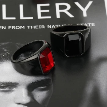 Изысканный модный шарм, простой стиль, квадратный камень, черные кольца из нержавеющей стали для мужчин 2022, лучший подарок для парня