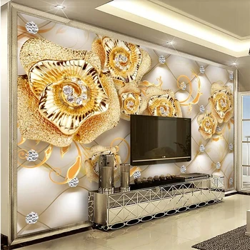 Индивидуальные обои 3d высококачественный изысканный бриллиантовый золотой цветок ТВ фон стены 3D стерео цветок ювелирные изделия декоративная живопись