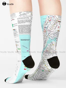Карта метро Нью-Йорка - Носки для поезда метро Нью-Йорка, Мужские носки, мультяшные носки для уличного скейтборда, Унисекс, Носки для взрослых, подростков, молодежи, Носки