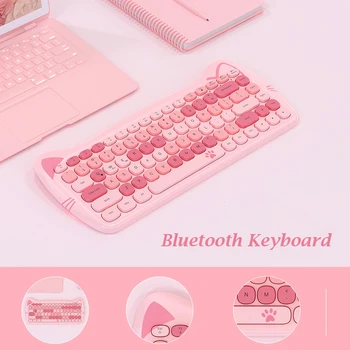 Клавиатура AJAZZ 3060i Bluetooth 84 клавиши Мембранная Розовая в форме кошачьей лапы Беспроводная клавиатура для планшетов Мобильных телефонов Фиолетовый Зеленый Розовый