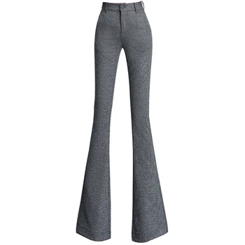 Клетчатые брюки Женские брюки с высокой талией женские офисные винтажные шерстяные брюки широкие расклешенные брюки