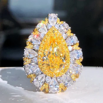 Кольцо с бриллиантом GIA 5,07 карата 18-каратного золота с необычными светло-желтыми бриллиантами Свадебные Обручальные Женские кольца для женщин Кольцо с мелкими бриллиантами