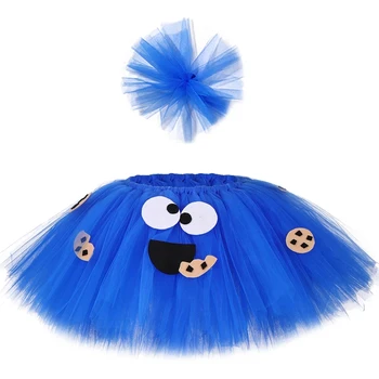 Комплект детской юбки-пачки Cookie Monster, пышная фатиновая юбка для девочек, юбка с нашивками для вечеринки, костюм для косплея на Хэллоуин для девочек