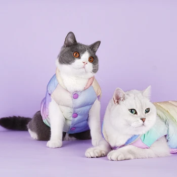 Красочный Жилет Для Домашних Животных Кошка Теплая Зимняя Модная Одежда Плюшевая Собака Pet Down Vesty