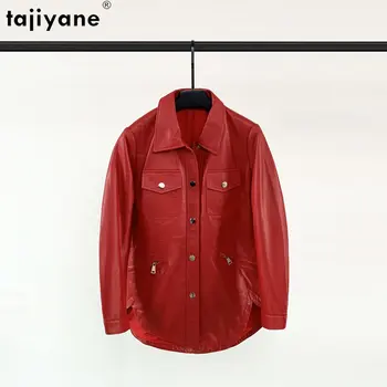 Куртка из натуральной кожи Tajiyane, женские куртки из натуральной овчины, кожаные пальто средней длины, однобортные красные кожаные пальто